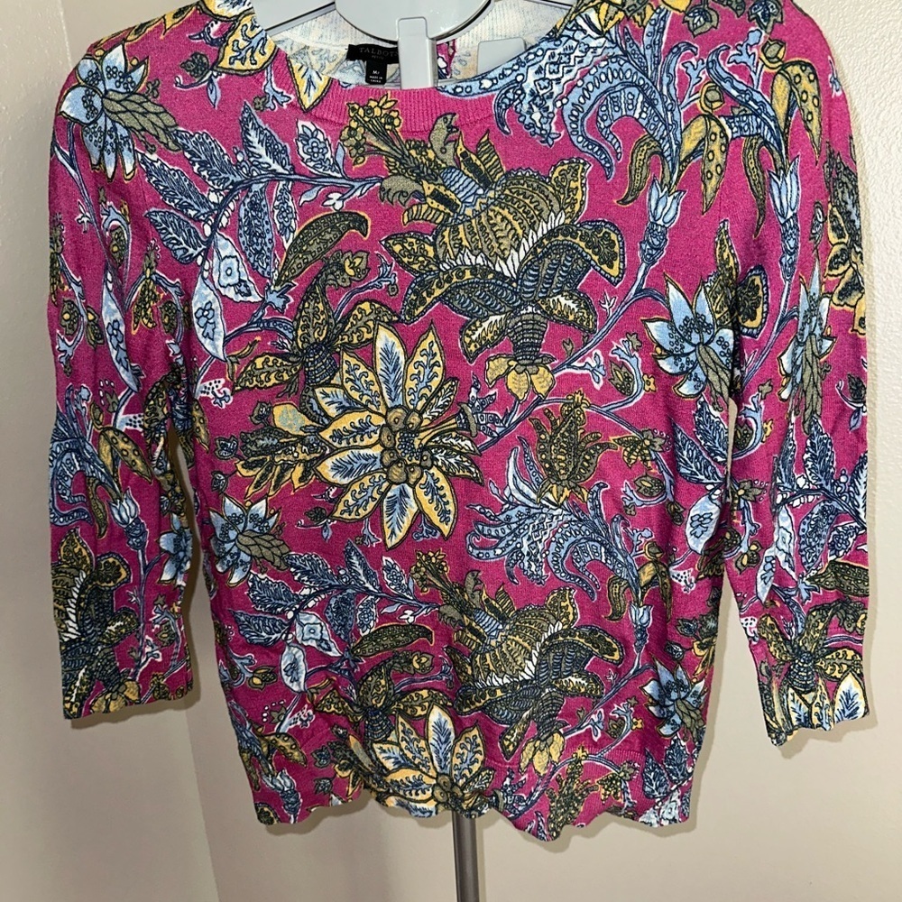 Talbots Pink and Blue Floral Long Sleeve Top
